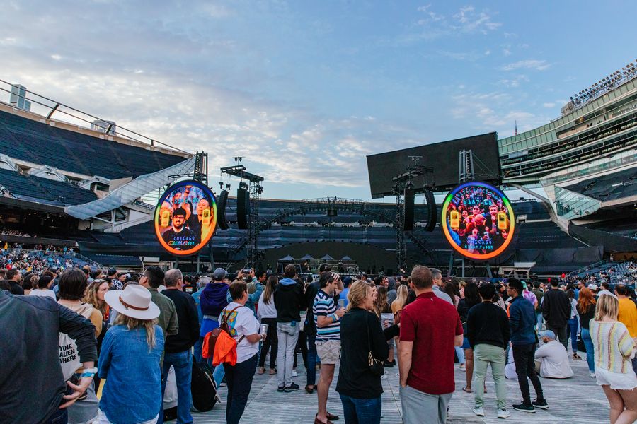 Shot fo the stadium as the audiance walk in