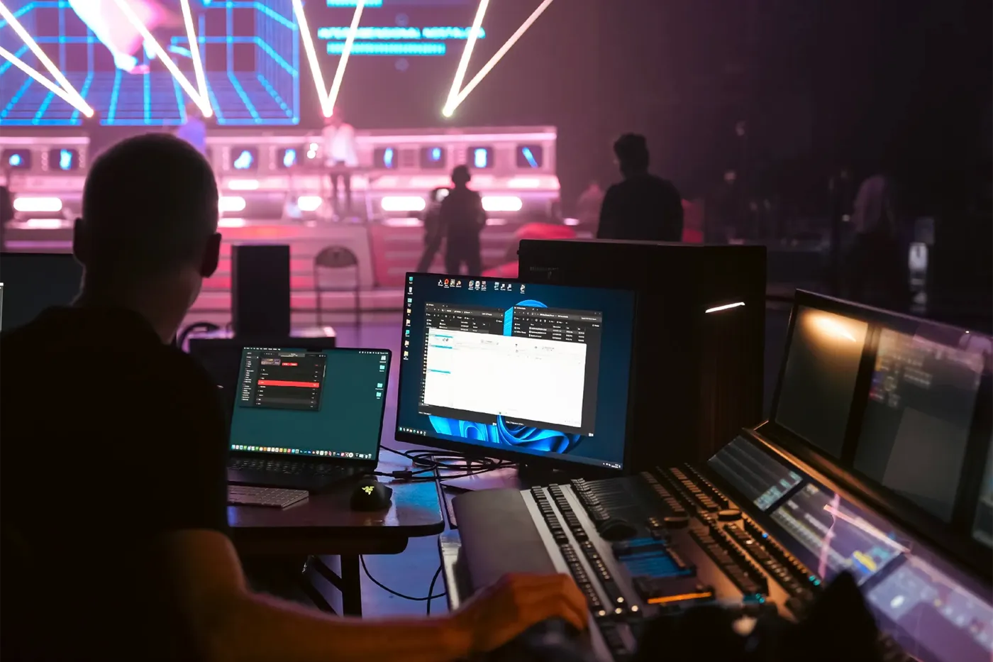 Our video programmer putting the show together in production rehearsals. 