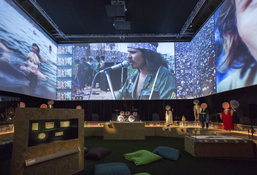 The V&A’s You Say You Want a Revolution? explored the 1960s counterculture through music, fashion and politics, with FRAY Studio video design shaping immersive visuals.